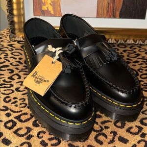 Dr. Marten Shoes Women 8 Black Adrian Quad Loafer Leather Comfort Platform NWOT